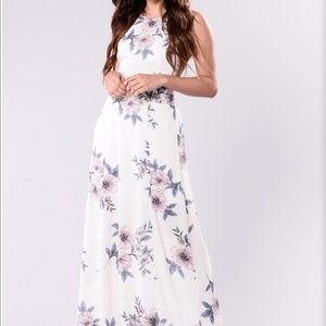 Fashion Nova. Ivory Floral Maxi Dress.